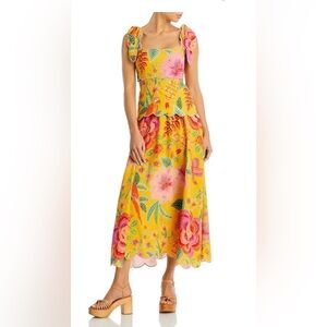 Farm Rio yellow macaw bloom dress